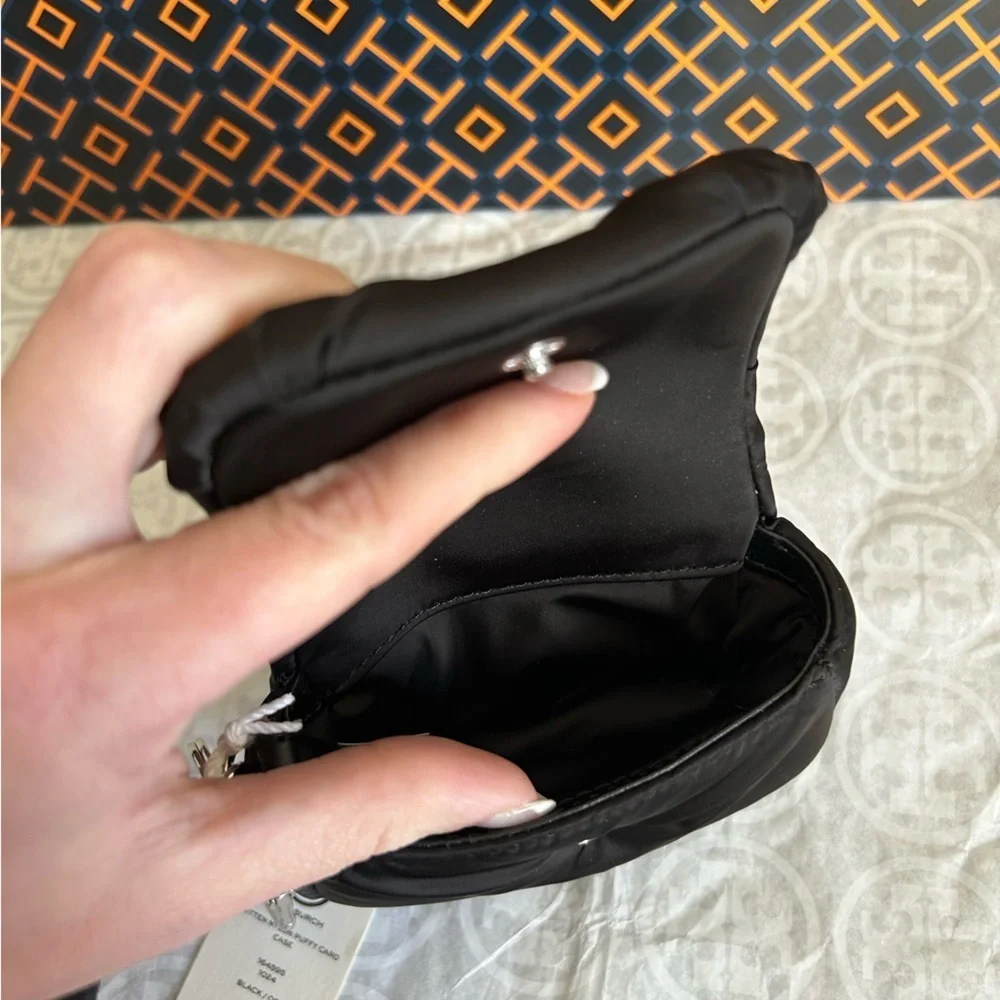 Tory Burch Britten Nylon Puffy Card Case Black Silver